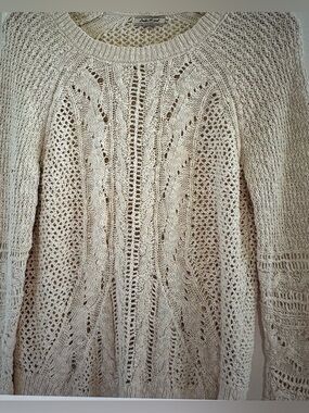 Lucky Brand Ladies Cream Open-Knit Cable Scoop Neck Sweater Size Large.